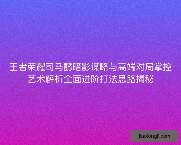 王者荣耀司马懿暗影谋略与高端对局掌控艺术解析全面进阶打法思路揭秘